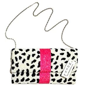 Moyna Hand-Beaded Leopard Clutch with Chain Strap